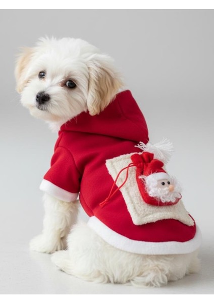 Santa's Bag Yılbaşı Köpek Kıyafeti Premium Kırmızı Polar | Kapüşonlu Noel Köpek Kostümü | Küçük Irklar Için fiyatları