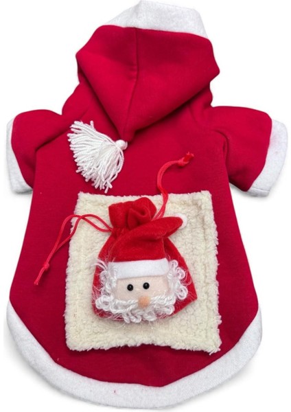Santa's Bag Yılbaşı Köpek Kıyafeti Premium Kırmızı Polar | Kapüşonlu Noel Köpek Kostümü | Küçük Irklar Için indirimleri