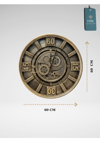 Varona | Metal Çark Mekanizmalı Antik Duvar Saati, Ev Saati, Ofis Saati 60 x 60 cm modelleri