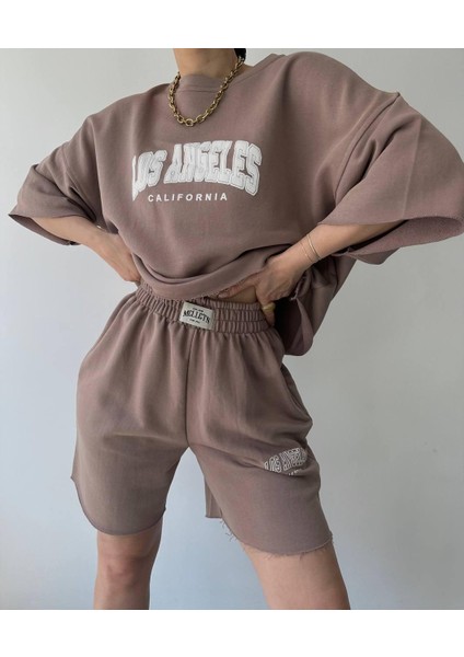 Los Angeles Şort-T-Shirt Takım - Boz Grı