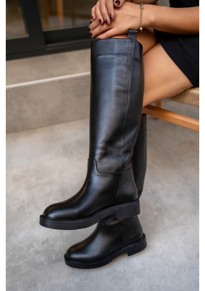 Vera Siyah Kadın Hakiki Deri Düz Çizme modelleri