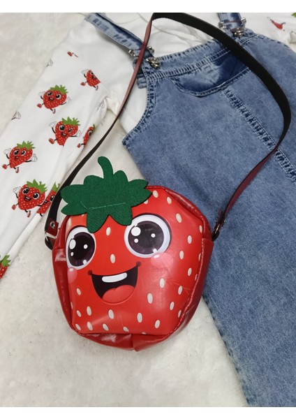 Çilek Baskılı Kot Jile Çanta Hediyeli 3 Lü Takım modelleri