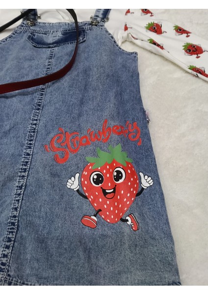 Çilek Baskılı Kot Jile Çanta Hediyeli 3 Lü Takım fırsatları