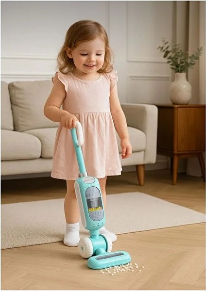 Pilli Çekiş Yapan 360° Döner Başlıklı Dikey Süpürge Toz Hazneli Eğitici Sesli Süre Ayarlı