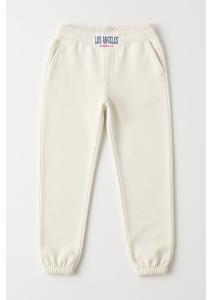 Kadın Paça Lastikli Üç Iplik Şardonlu Roberts Eşofman Altı Ekru