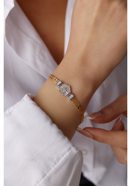 14 Ayar Altın Çift Sıra Pullu Baget Bileklik