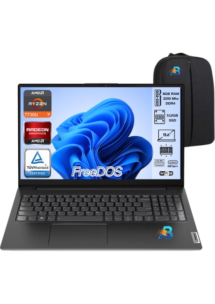V15 G4 Amd Ryzen 7 7730U 8 GB Ram 512 GB SSD 15.6" Fhd Freedos 82YY0012TR Dizüstü Taşınabilir Bilgisayar Asbertech Çanta