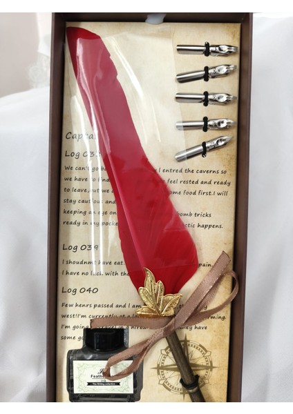 Tüy, Akçaağaç Yaprağı Detaylı Vintage Divit Kalem Seti (27 x 11 Cm) fiyatları