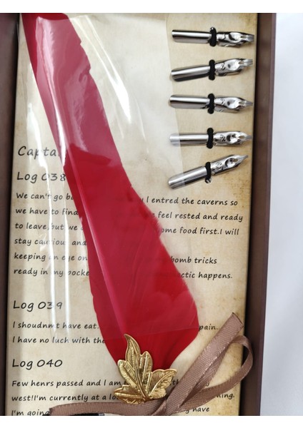 Tüy, Akçaağaç Yaprağı Detaylı Vintage Divit Kalem Seti (27 x 11 Cm) fırsatları