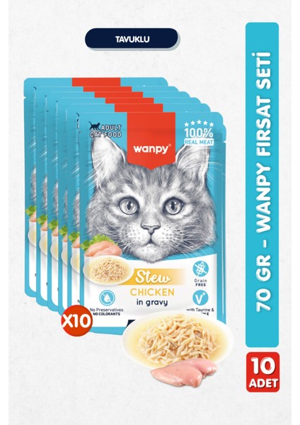 10LU Yetişkin Kedi Yaş Maması Tavuklu Premium Kalite 10 x 70 gr