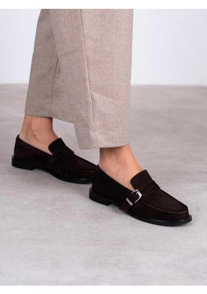 Ansa Kahve Süet Hakiki Deri Kadın Makosen