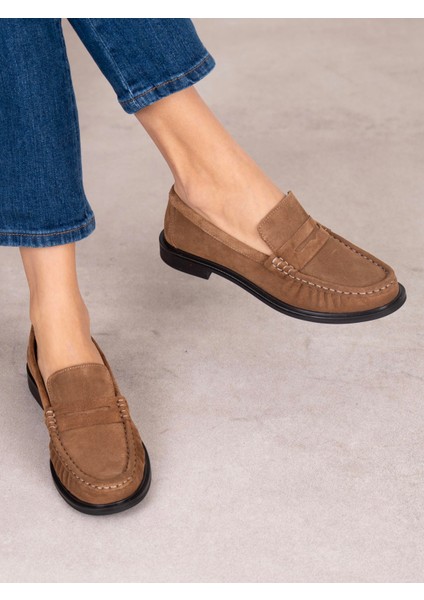 Aven Camel Süet Hakiki Deri Kadın Makosen