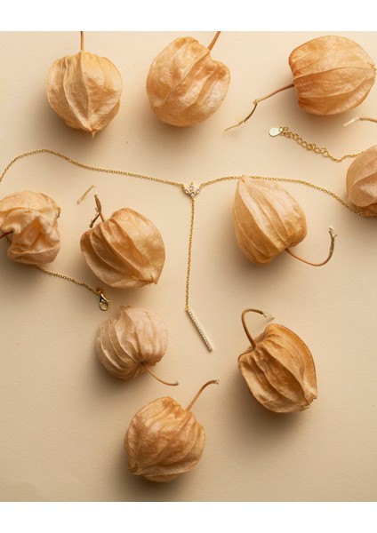 925 Ayar Gümüş Altın Renkli Zirkon Çiçek Detaylı Y Kolye – Minimal Zarif Lariat Kolye -Silveria Jewels fiyatları