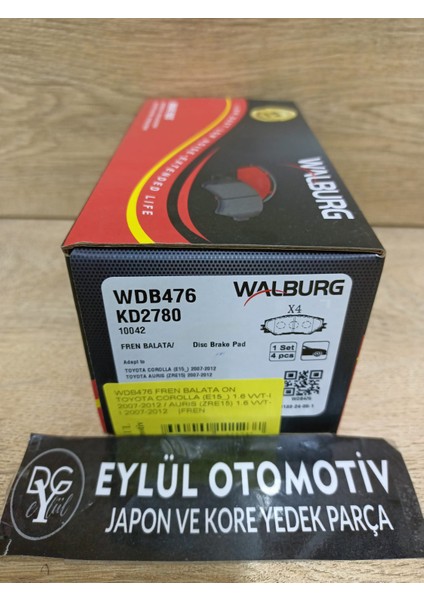 WDB476 04465-02200 Fren Balata On Toyota Corolla (E15_) 1.6 Vvt-I 2007-2012 / Aurıs (ZRE15) 1.6 Vvt-I 2007-2012 |fren fiyatları