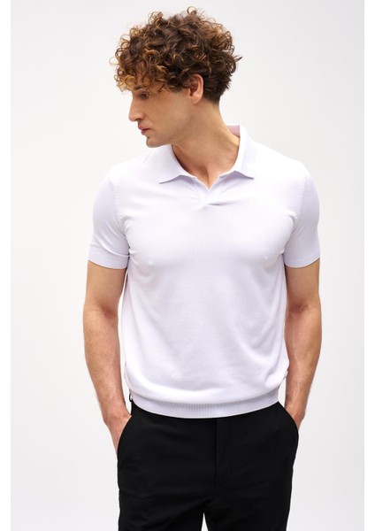 Beyaz Slim Fit Dar Kalıp Polo Yaka Düz Kısa Kollu Triko Tişört modelleri