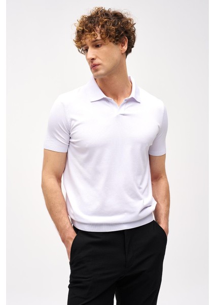 Beyaz Slim Fit Dar Kalıp Polo Yaka Düz Kısa Kollu Triko Tişört fırsatları