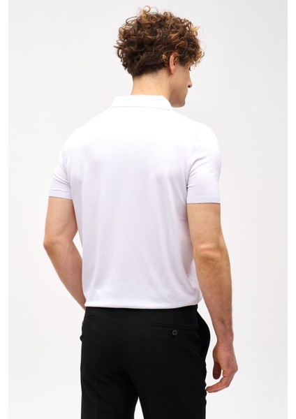 Beyaz Slim Fit Dar Kalıp Polo Yaka Düz Kısa Kollu Triko Tişört indirimleri