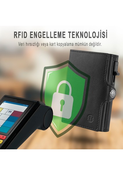Palermo Siyah Mekanizmalı Kartlık Hakiki Deri Cüzdan Unisex Kadın Erkek Rfid Korumalı indirimleri
