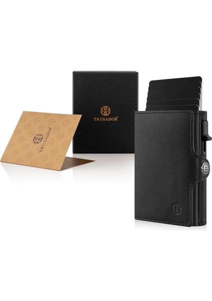 Palermo Siyah Mekanizmalı Kartlık Hakiki Deri Cüzdan Unisex Kadın Erkek Rfid Korumalı