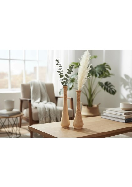 El Yapımı Vazo Seti – Ahşap Dekoratif Vazo