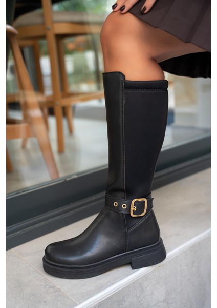 Chris Siyah Deri Kemer Detaylı Çizme