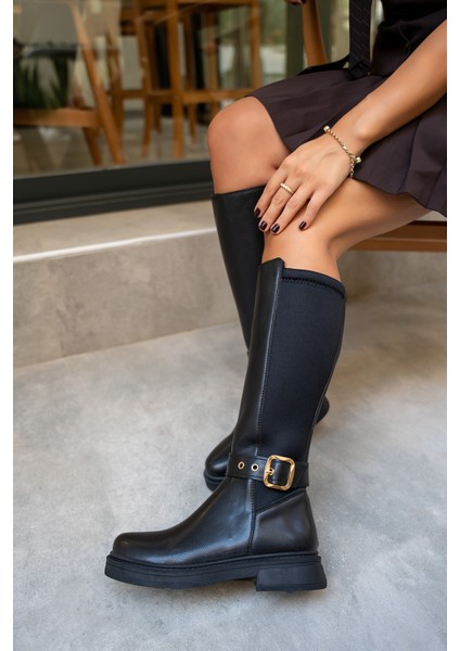 Chris Siyah Deri Kemer Detaylı Çizme fırsatları