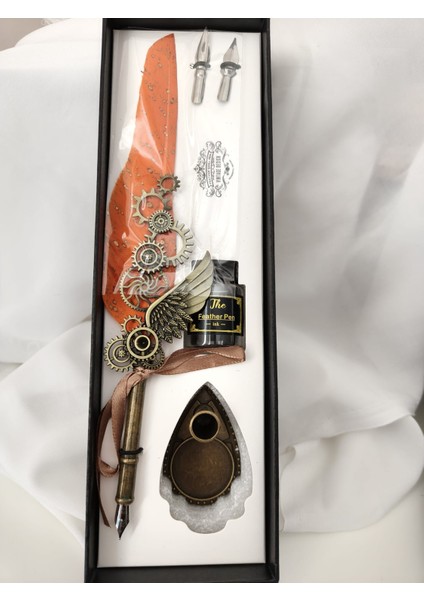 Steampunk Temalı Divit (Tüy) Kalem ve Mürekkep Seti (28 x 9 Cm)
