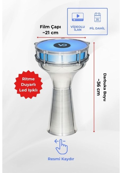 SV104AL - Yeşil LED Işıklı (Ritme Duyarlı) Alüminyum Klasik Darbuka fiyatları
