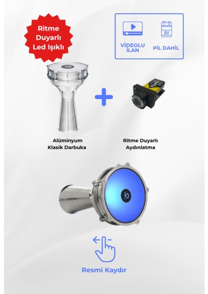 SV104AL - Yeşil LED Işıklı (Ritme Duyarlı) Alüminyum Klasik Darbuka modelleri