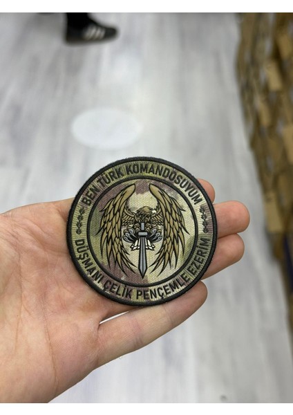 Türk Komandosu "çelik Pençe" Sloganlı Taktik Arma (Patch) (Peç)- Kartal Figürlü Kabartma - Cırtlı (Velcro) Yama fiyatları