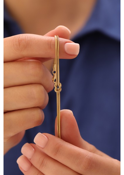 14 Ayar Altın Balık Sırtı Düğüm Bileklik modelleri