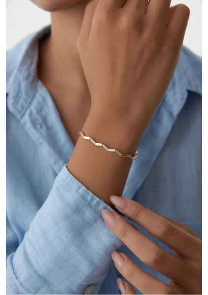 14 Ayar Altın Su Dalgası Yarı Taşlı Bileklik