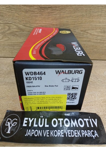 WDB464 45022-SMG-E50 45022-SMG-E00 Fren Balata On Ikazlı Honda Cıvıc Vııı 1.4 2005-2012 / Cıvıc Vııı 1.8 2005-2012 / Cıvıc Vıı 1.8 I-Vtec 2000-2006 / Cıvıc Vıı 2.0 I-Vtec 2000-2006 fiyatları