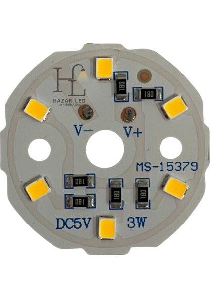5 Volt 3 Watt Smd 2835 Ledli Hazır Projektör Ledi Gün Işığı Yuvarlak Pcb Avize Ledi 33MM (3 Adet)