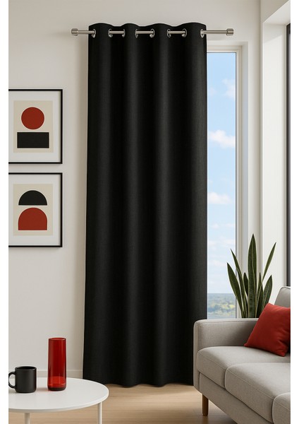 Osaka Halkalı Fon Perde Siyah 140X260