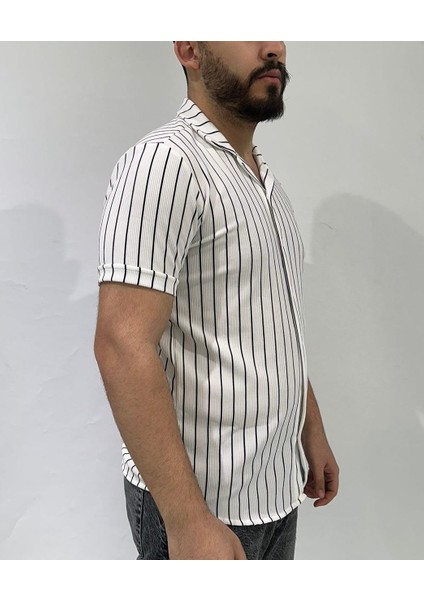 Beyaz Renk Siyah Çizgili Oversize Erkek Gömlek fiyatları