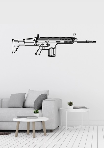 Fn Scar Tüfek Desenli Dekoratif Metal Duvar Süsü