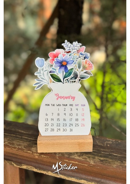 2026 Ingilizce Çiçekli Masa Takvimi, Ahşap Standlı Masa Takvimi Yeni Yıl Hediyesi Takvim fiyatları