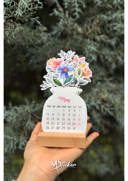 2026 Ingilizce Çiçekli Masa Takvimi, Ahşap Standlı Masa Takvimi Yeni Yıl Hediyesi Takvim indirimleri