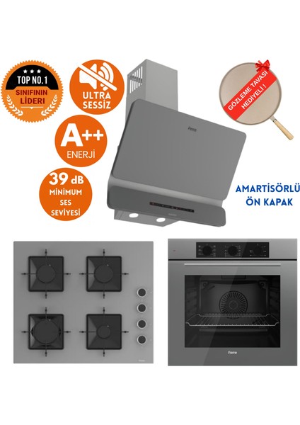 Flowart&silentart Cıgo Yeni Seri Sessiz Antrasit Gri Ankastre Set (D082-SA + QBL62CPR +LN388)