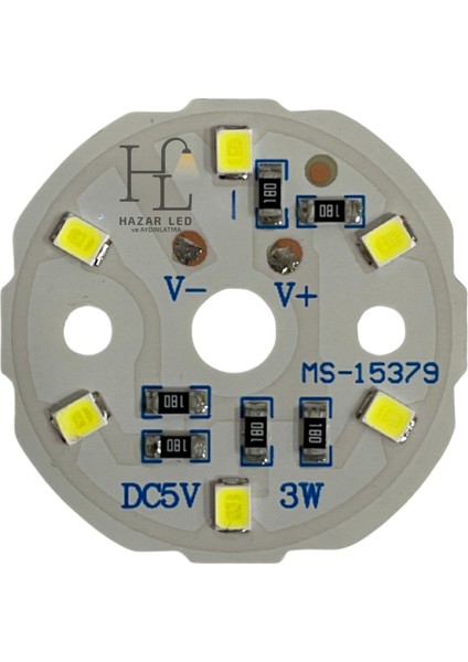 5 Volt 3 Watt Smd 2835 Ledli Hazır Projektör Ledi Beyaz Yuvarlak Pcb Avize Ledi 33MM (3 Adet)