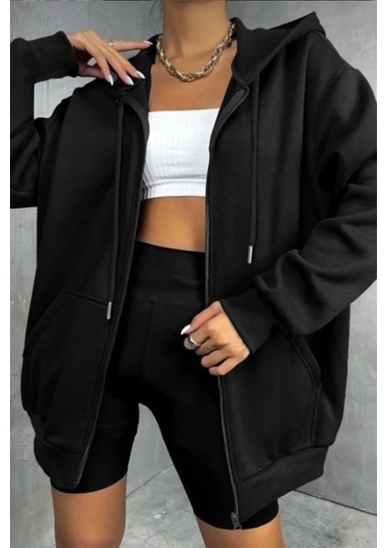 Unısex Fermuarlı Kapüşonlu Hırka