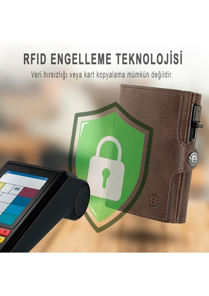 Palermo Kahverengi Mekanizmalı Kartlık Hakiki Deri Cüzdan Unisex Kadın Erkek Rfid Korumalı indirimleri