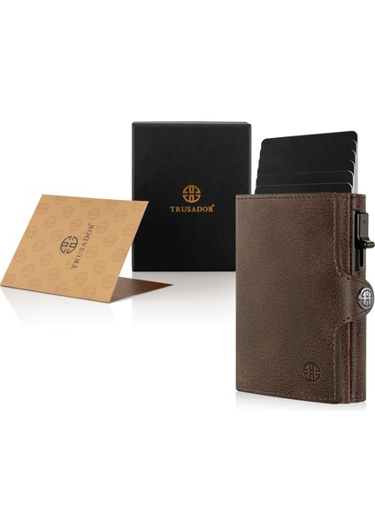 Palermo Kahverengi Mekanizmalı Kartlık Hakiki Deri Cüzdan Unisex Kadın Erkek Rfid Korumalı