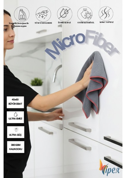 Efsane Temizlik Için 40X60 380 Gsm Mikrofiber Temizlik Bezi Gri 1 Adet