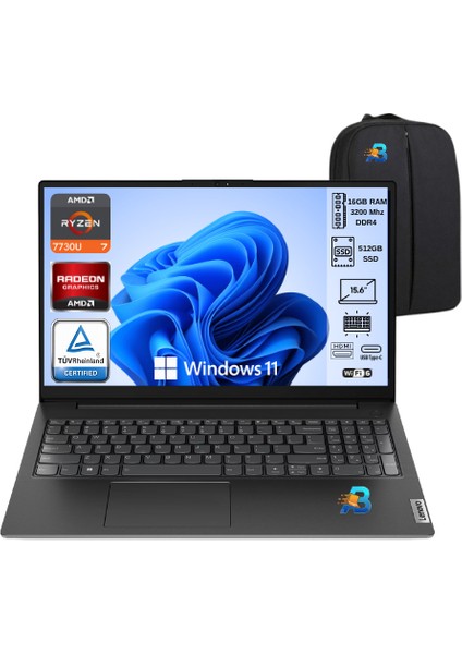 V15 G4 Amd Ryzen 7 7730U 16 GB Ram 512 GB SSD 15.6" Fhd W11 82YY0012TR Dizüstü Taşınabilir Bilgisayar Asbertech Çanta
