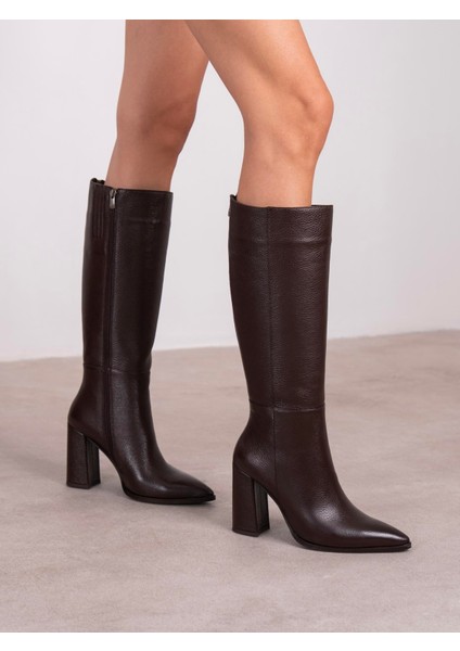 Fres Kahve Hakiki Deri Kadın Çizme