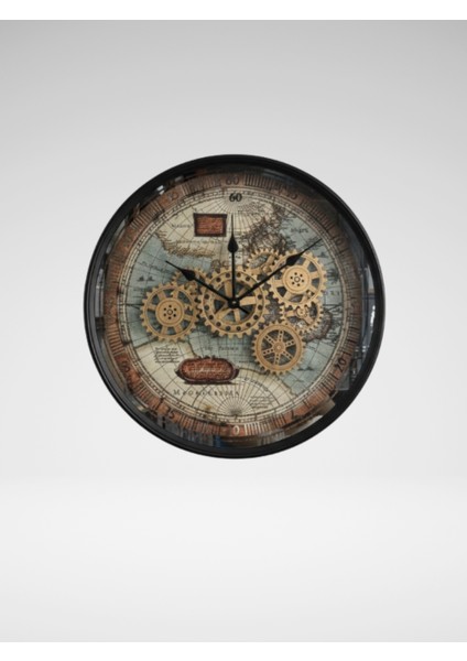 Marcellus | Metal Çark Mekanizmalı Antik Duvar Saati, Ev Saati, Ofis Saati 60 x 60 cm