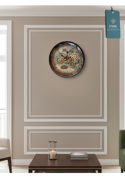 Marcellus | Metal Çark Mekanizmalı Antik Duvar Saati, Ev Saati, Ofis Saati 60 x 60 cm