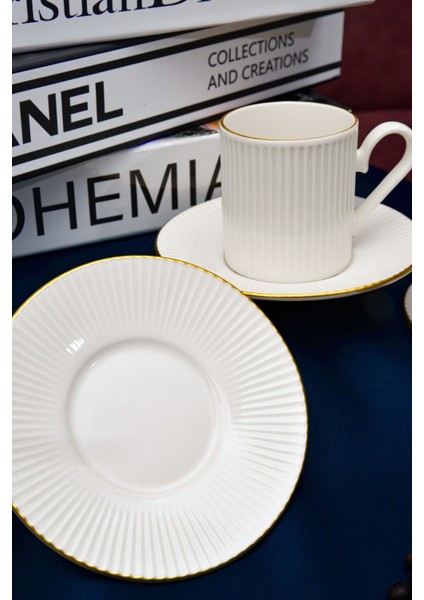 Elif Altın Yaldız 12 Parça 6 Kişilik Porselen Kahve Fincan Takımı